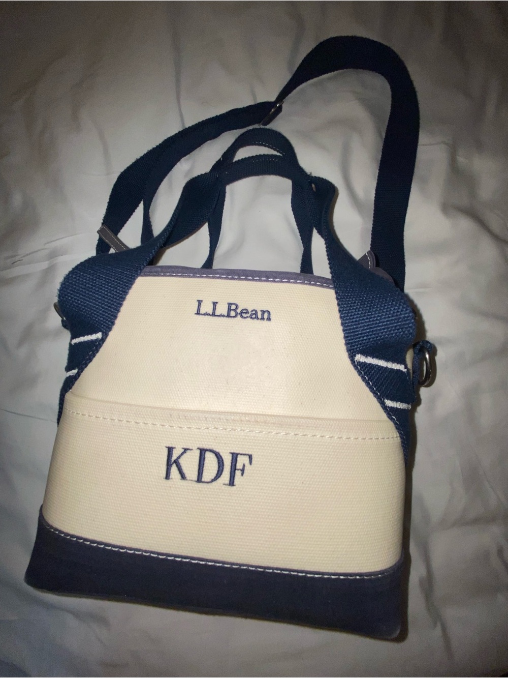 L.L. Bean Navy and Cream Canvas lunch  Bag -